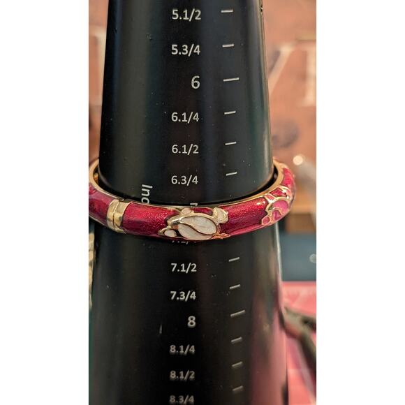 Jiu Long Xing Candy Apple Red Enamel Turtle Hinged Clamper Bangle Bracelet - Picture 5 of 7